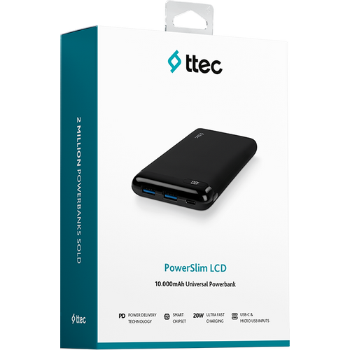 Ttec Prijenosni punjač PowerSlim LCD PD 10.000 mAh Powerbank  wth USB-C Input/output/Black slika 7