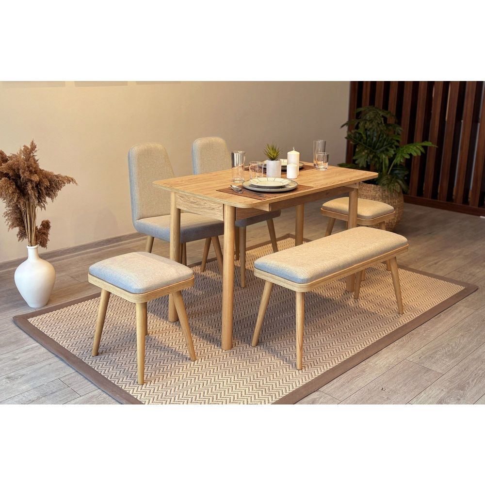 Proširivi set trpezarijskog stola i stolica Vina Mini 03 (6 komada namještaja) - iverica u bojama hrasta i krem slika 4