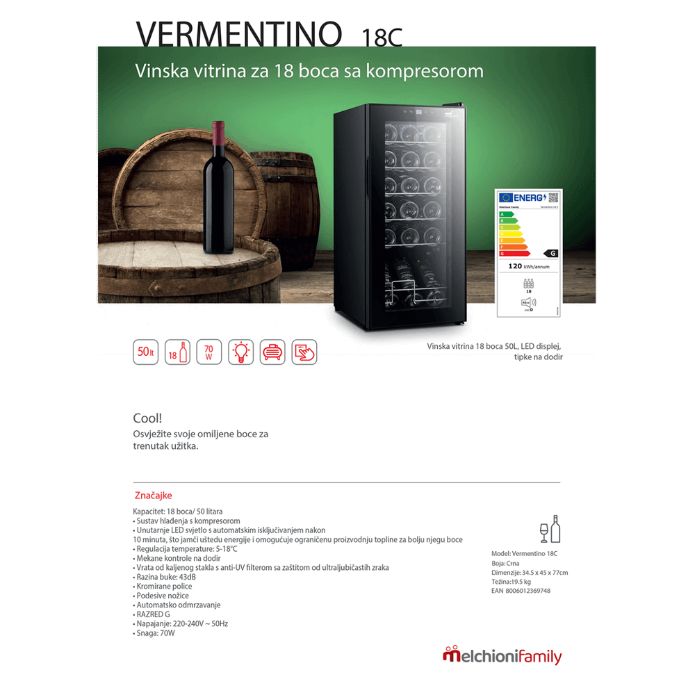 MELCHIONI family Rashladna vinska vitrina - VERMENTINO 18 C slika 2