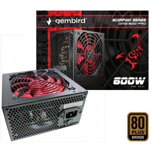 GMB-600-PRO Gembird napajanje 600W 80+BRONZE, PFC,12cm FAN, 20+4pin, 2x4pin,2x 6+2pin, 5xSATA slika 2