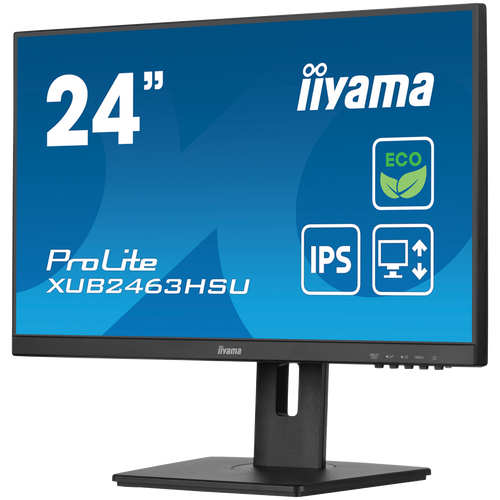 IIYAMA XUB2463HSU-B1 Monitor 24" IPS-panel Green Choice, EyeComfort / EyeSafe 2.0, 1920x1080@100Hz, 15cm Hiegt Adj. Stand, 250cd/m², Speakers, HDMI, DisplayPort, 3ms GTG, FreeSync, USB 2x 3.2 (23,8" VIS) slika 3