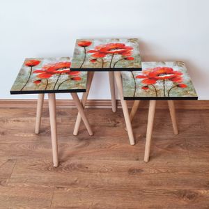 Nesting Table Set (3 komada) - Crvena, Crna, Bež