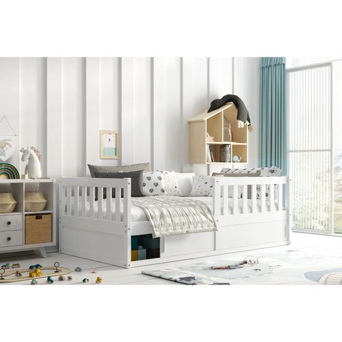 Drveni dečiji krevet Smart sa kliznom fiokom - 160x80 cm - beli slika 1