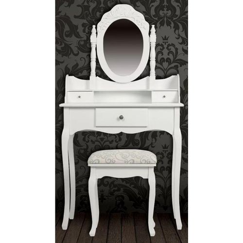 Toaletni stolić s ogledalom i stolcem bijeli slika 9