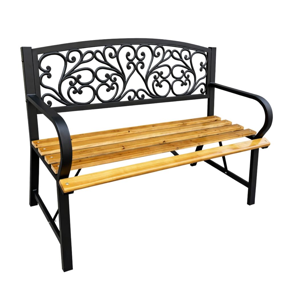 Vrtna klupa za park, terasu, metalna, drvena, za 2 osobe, 118 cm slika 4