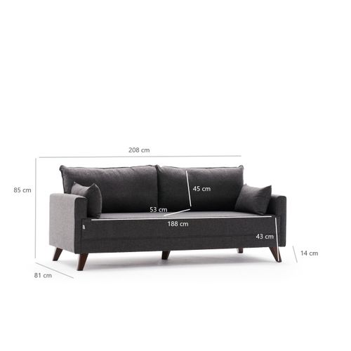 Atelier Del Sofa Trosjed, Antracit, Bella Sofa For 3 Pr - Anthracite slika 8