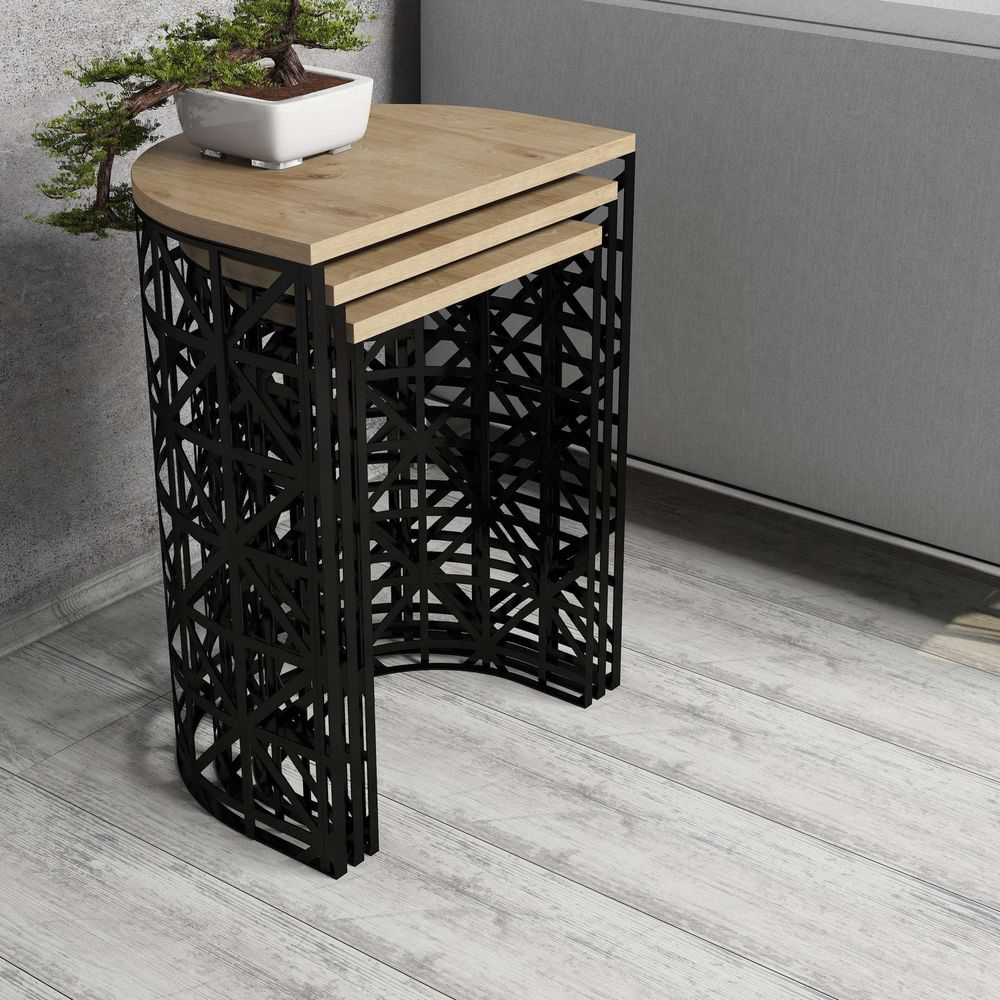 Nesting Table Stil Metal Ferforje - Set od 3 komada u boji hrasta slika 2