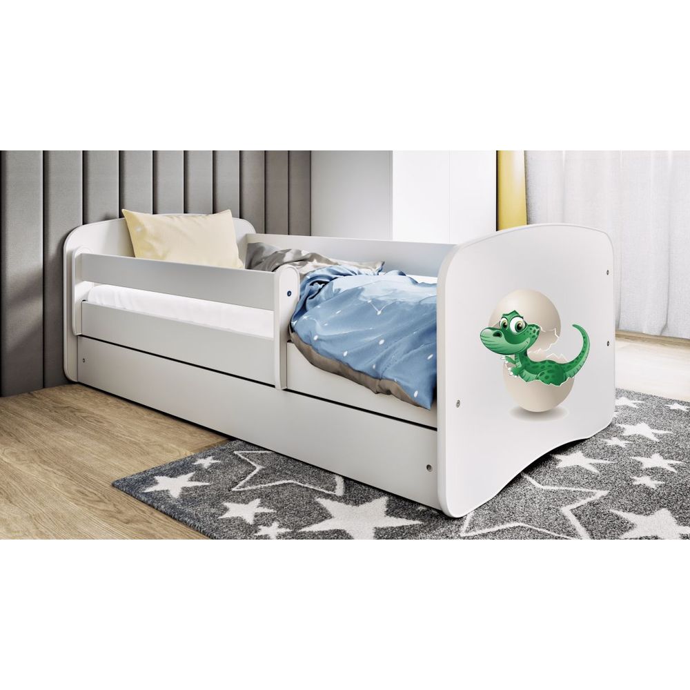 Drveni dječji krevet MALI DINO sa ladicom - 180x80cm - Bijeli slika 1