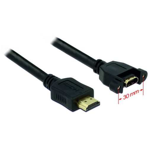 Delock HDMI produžetak HDMI A utikač, HDMI A utičnica 1.00 m crna 85102 mogućnost vijčanog spajanja, pozlaćeni kontakti HDMI kabel slika 2