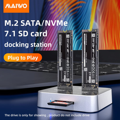 Docking station MAIWO K3016SD, Type C 3.2 na 2 x M.2 (SATA i PCIe NvMe), SD Card, beli slika 2