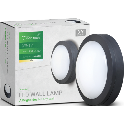 Green Tech LED zidna svjetiljka 11W, 4000K, promjer 17*6cm, IP65, crna slika 2
