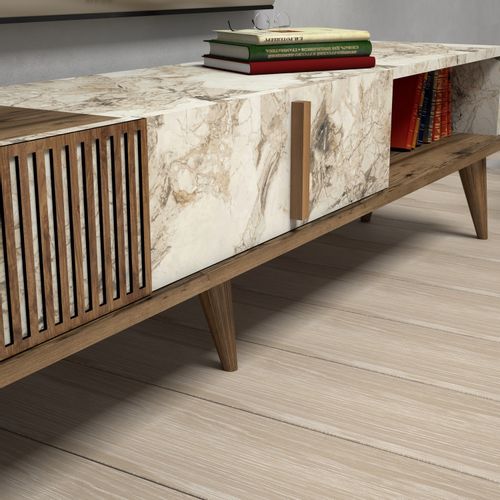 Woody Fashion Stalak za televizor, Milan - Walnut, White Marble slika 4