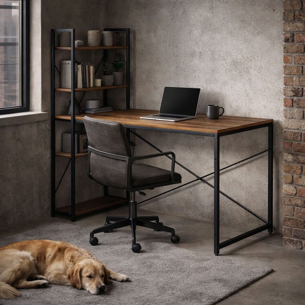 ModernHome uredski stol 120 × 60 cm s policom i 3 police – crno tamno smeđi slika 3