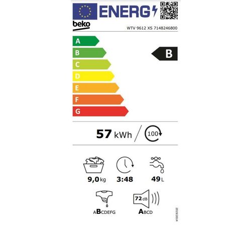 Beko WTV 9612 XS Veš mašina 9 kg, 1200 rpm, ProSmart™ Inverter Motor, Dubina 64 cm slika 6