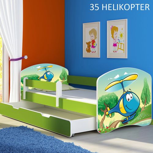 Dječji krevet ACMA s motivom, bočna zelena + ladica 180x80 cm 35-helikopter slika 1