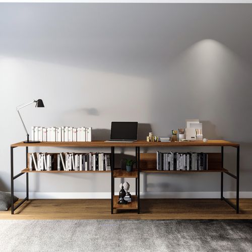 Büyük Boy İkili Çalışma Masası L189 Walnut Study Desk slika 2