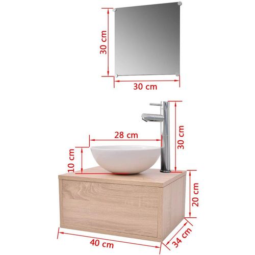 4-dijelni set kupaonskog namještaja s umivaonikom i slavinom bež slika 2