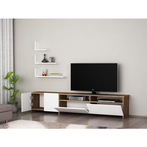 Woody Fashion TV jedinica, Bijela boja Orah, Gelincik - White, Walnut slika 3