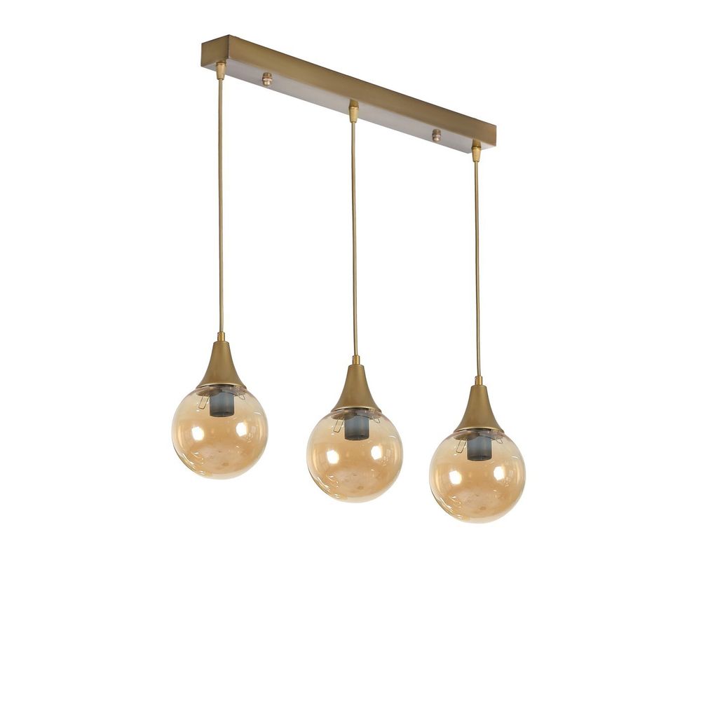 Afra 3 Lü Sıralı Eskitme Bal Camlı Sarkıt Amber Gold Luster slika 2