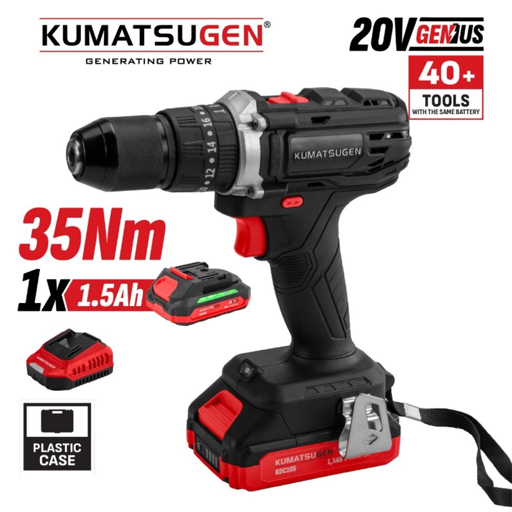 Kumatsugen KDC100 aku udarna bušilica, punjač + baterija 1 x 1,5Ah 20V 35Nm slika 1