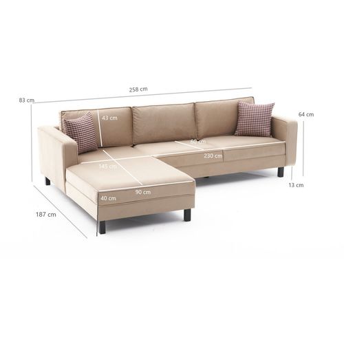 Atelier Del Sofa Kutna garnitura, Krem, Kale Velvet Left - Cream slika 7