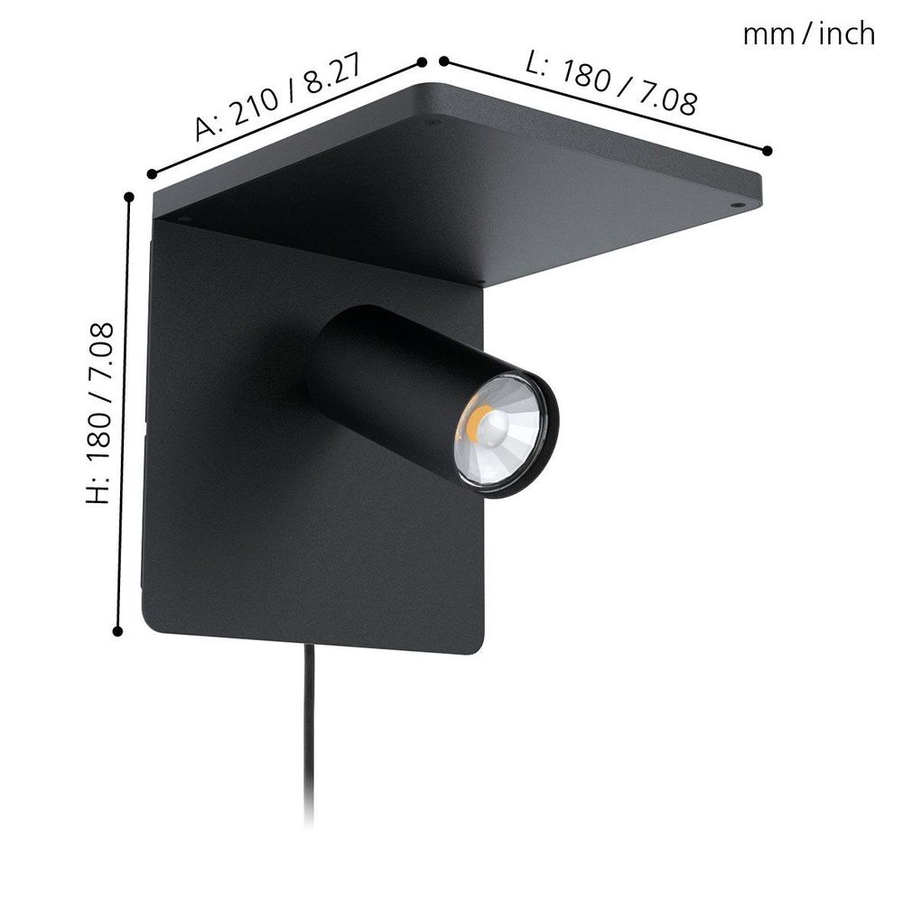 Eglo Ciglie zidna lampa s bežičnim punjačem za mobilne uređaje, crna, GU10, 5W slika 3