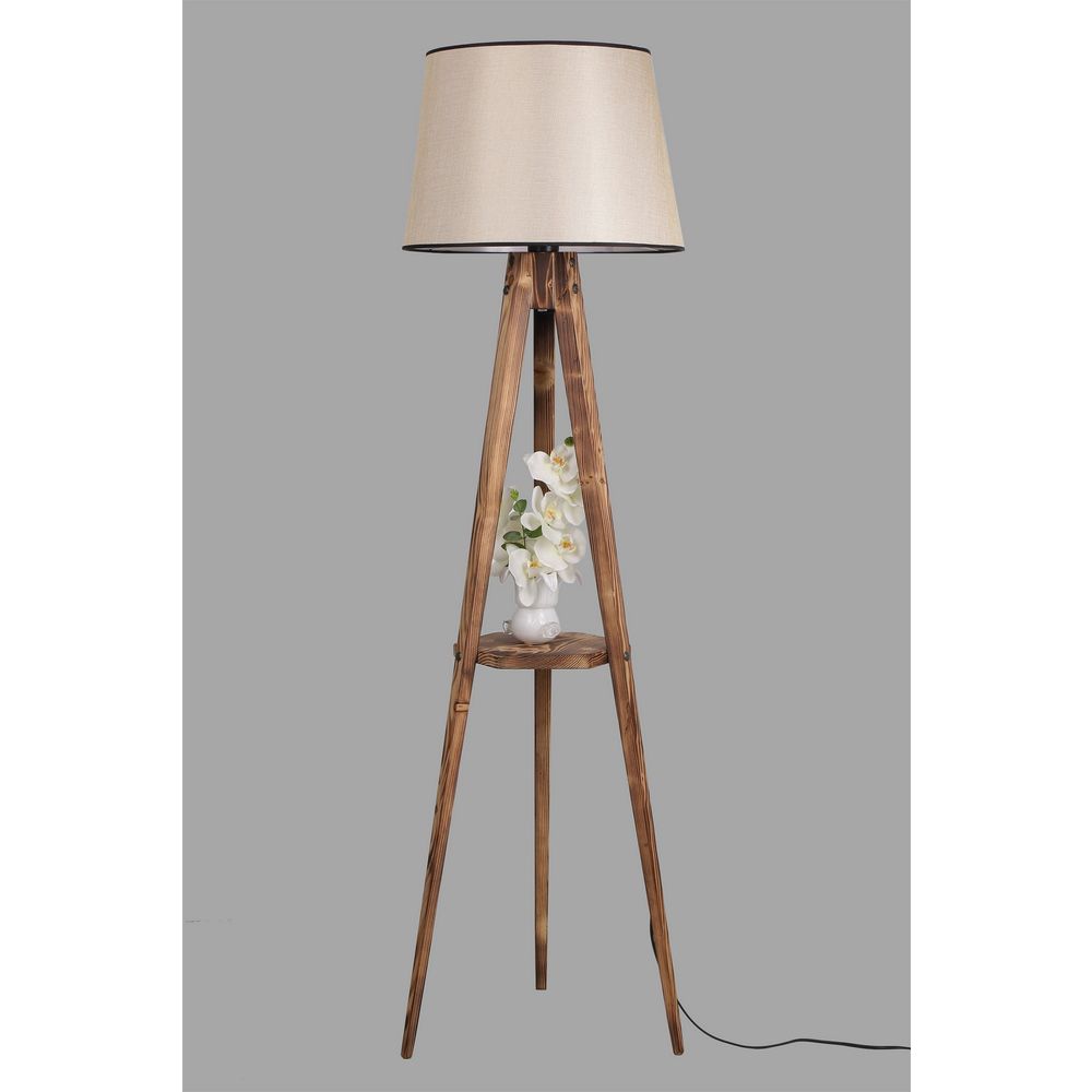 Sehbalı Tripod Yanık Lambader Pramit Açık Hasır Abajurlu Brown Floor Lamp slika 3