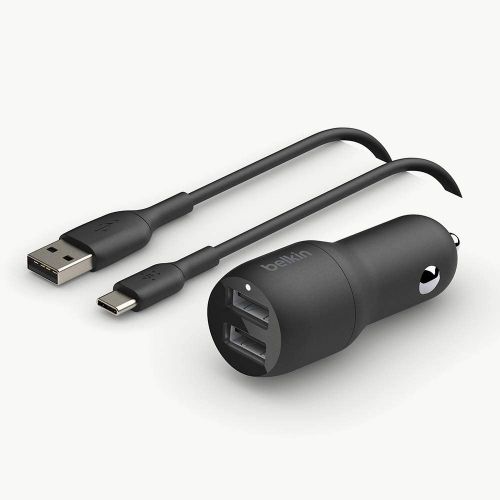 BELKIN CCE001BT1MBK dual auto punjac USB-A 24W + kabl USB-A na USB-C slika 1