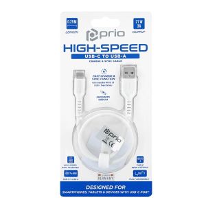 Prio High-Speed Charge & Sync USB C na USB A kabel 3A 0,25 m bijeli
