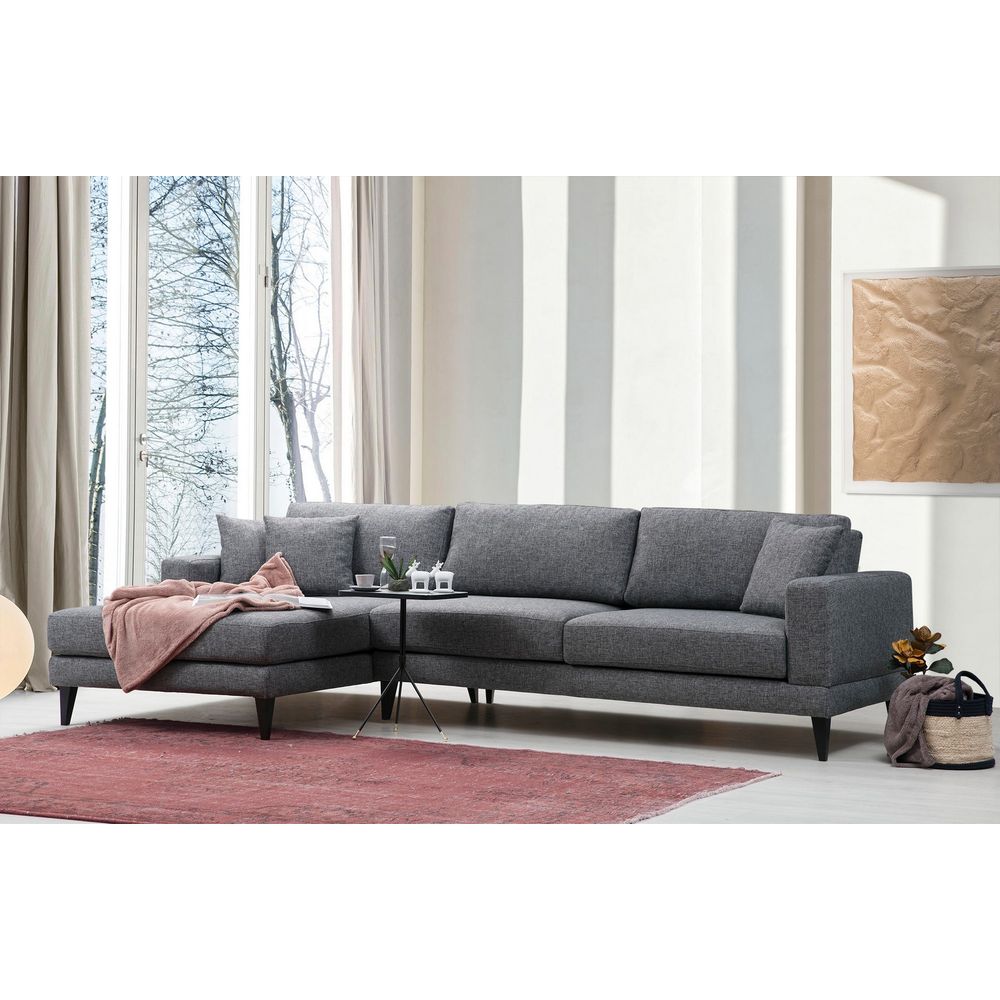 Nordijska Lijeva Kutna Sofa na Razvlačenje u Tamno Sivoj Boji slika 1