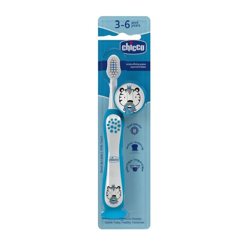 Chicco Dječija četkica za zube Milk Teeth Tigar, Plava slika 1