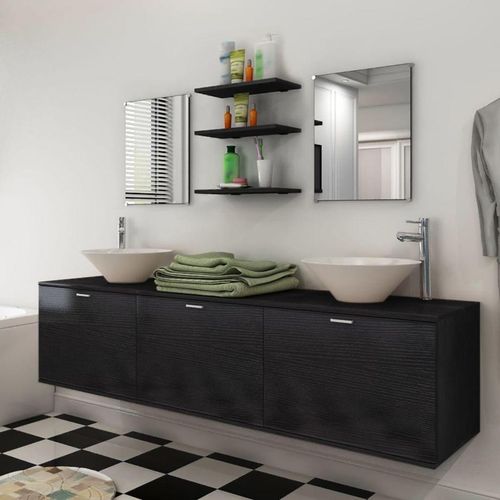 10-dijelni set kupaonskog namještaja s umivaonikom i slavinom crni slika 1