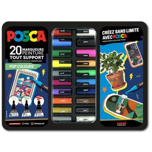 Uni gift set Posca u metalnoj kutiji 20kom (mix pc-1m/ pc-3m/pc-5m) pop colours