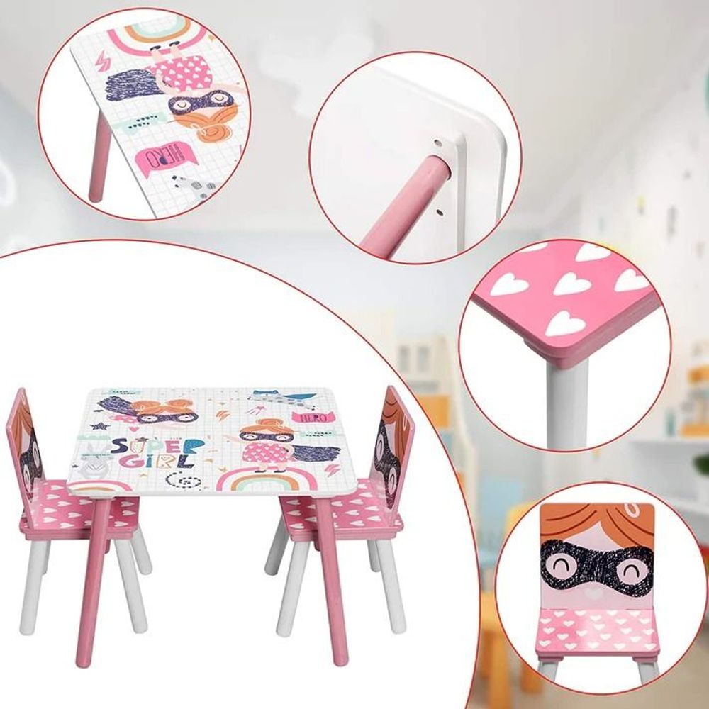 Kinder Home Drveni dječiji sto sa dvije stolice Super Girl slika 7