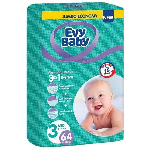 Evy Baby Pelene Jumbo 3 Midi 5-9kg, 64kom 3u1 slika 1