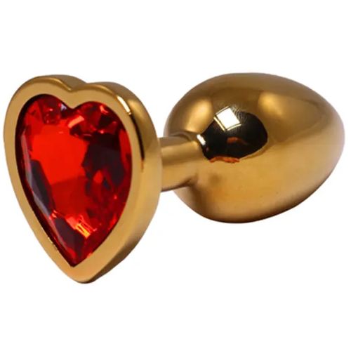 Mali zlatni analni dildo srce sa crvenim dijamantom slika 1
