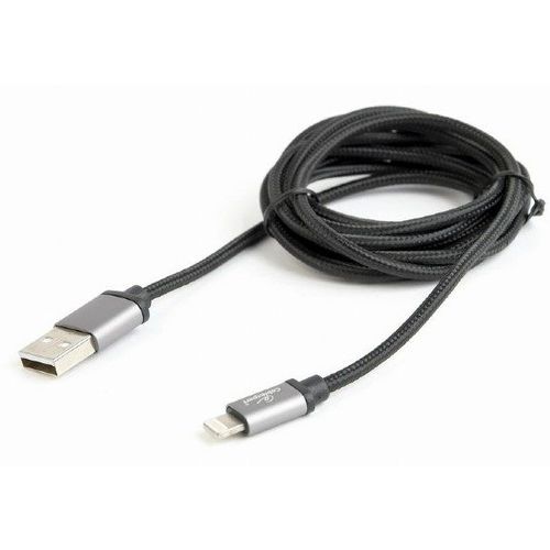 CCB-mUSB2B-AMLM-6 Gembird Cotton braided 8-pin cable with metal connectors, 1.8 m, black, blister slika 1