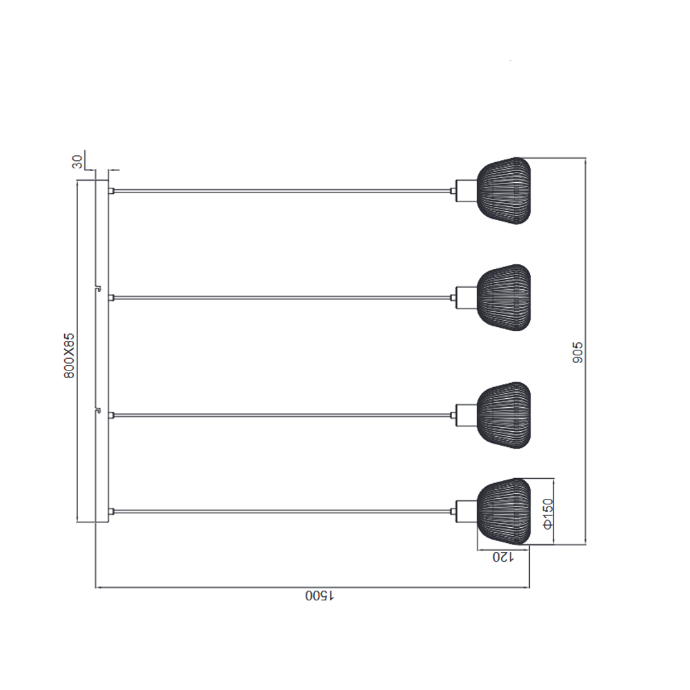 Trio Lightning luster TARIFA 4, boja crna mat slika 5