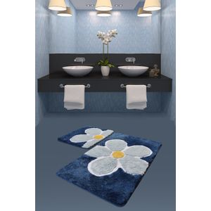 Flower - Blue Multicolor Acrylic Bathmat Set (2 Pieces)