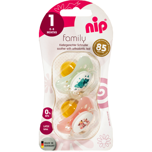 nip® Duda varalica Family 0-6mj (veličina 1) - Latex, 2kom Mint, Pink slika 3