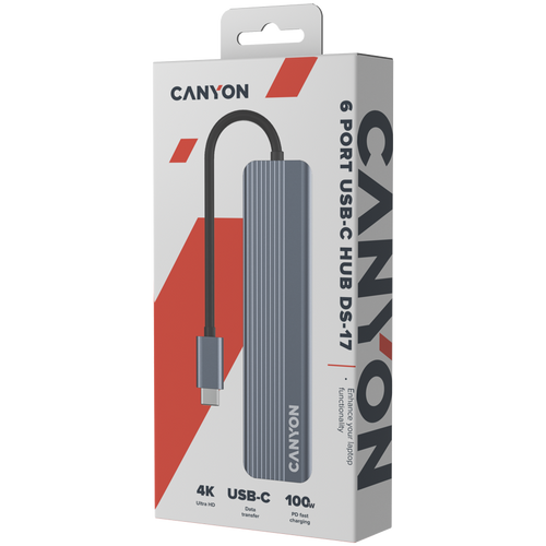 CANYON Hub DS-17 6in1 4K USB-C Sivi slika 7