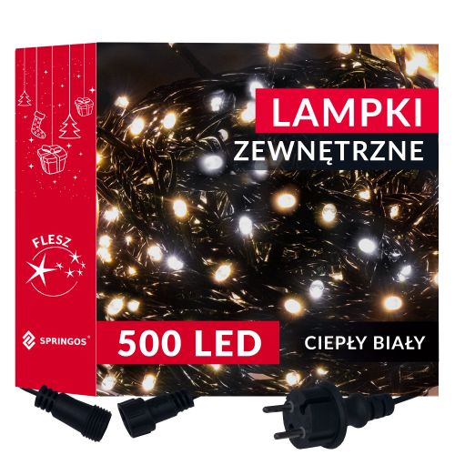 Springos set božićnih lampica Flash, 500 LED, 28,5 m, toplo bijela + flash hladno bijela slika 1