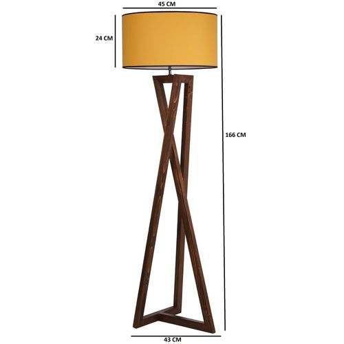 Opviq Podna lampa MAČKA smeđe- senf, drvo- platno, promjer 45 cm, visina 166 cm, E27 60 w, Maçka Ceviz Ahşap Lambader Silindir Hardal Abajurlu slika 4