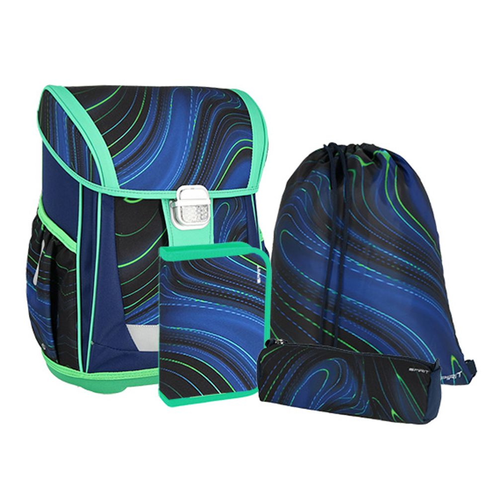 Spirit školski set "BLUE STRIPES" (anatomski ruksak + puna pernica + prazna pernica + vreća za patike) slika 1