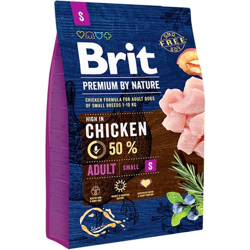 Brit Premium by Nature Adult S, za odrasle pse malih pasmina, piletina, 3 kg slika 1