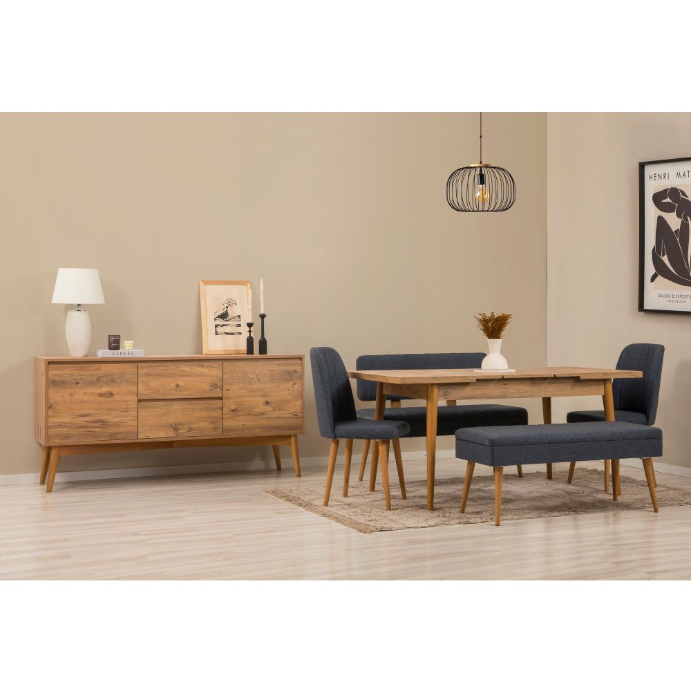 Vina Bench 04 1048 - Set za Trpezariju od 6 Komada u Tamnoplavoj Atlantic Borovini slika 2