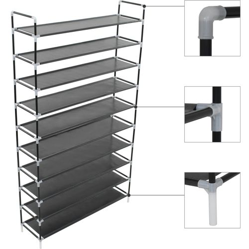 Stalak za cipele s 10 polica od metala i netkane tkanine crni slika 25