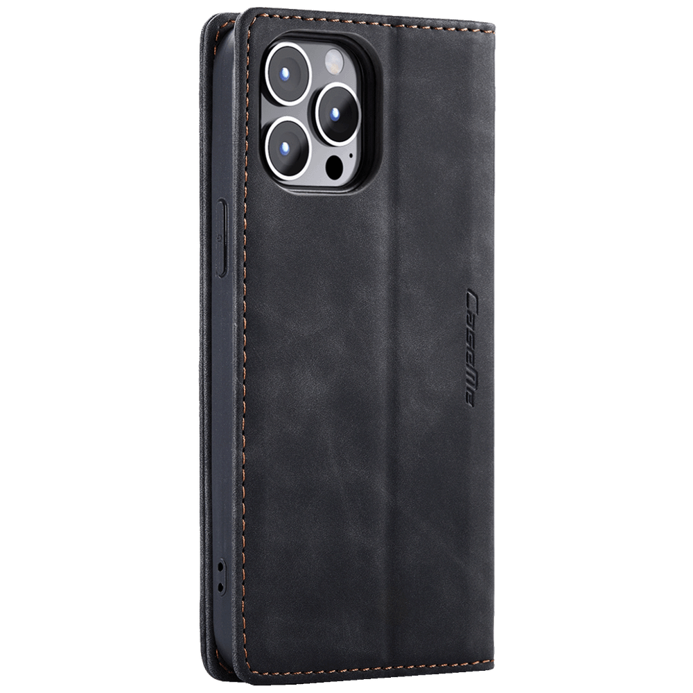 CaseMe Futrola preklopna za iPhone 15 Pro Max, koža, crna - Flip Lea. P. Case iPhone 15 Pro Max slika 1
