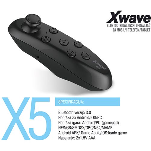 Xwave X5  crni BT daljinski upravljač za VR naočare za mobil/smart TV/IOS/PC/Andr slika 7