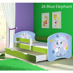Dječji krevet ACMA s motivom, bočna zelena + ladica 140x70 cm 26-blue-elephant